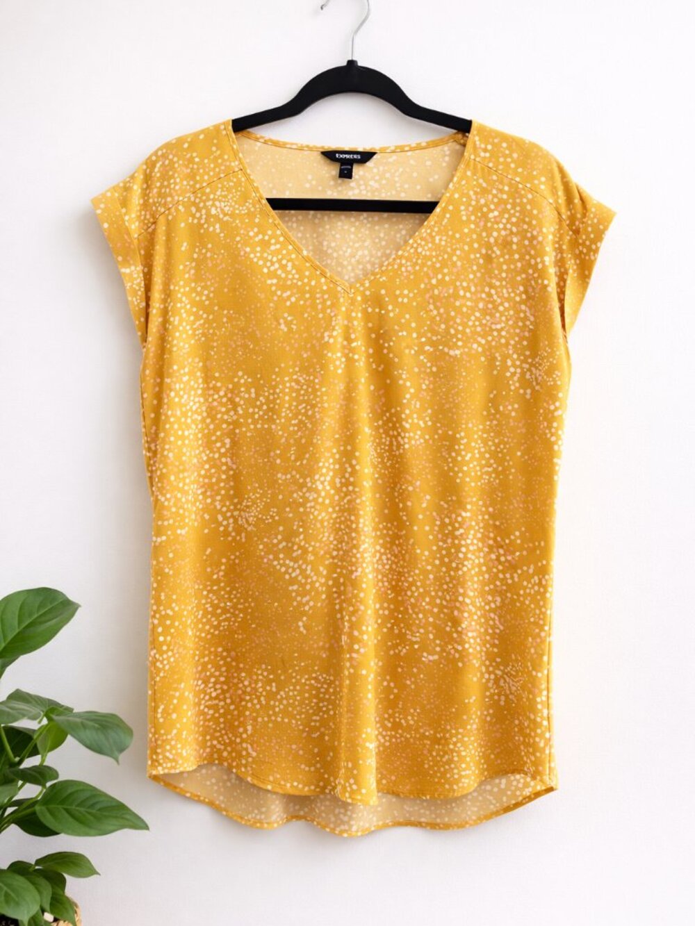 NWOT Express M blouse mustard with white polkadots